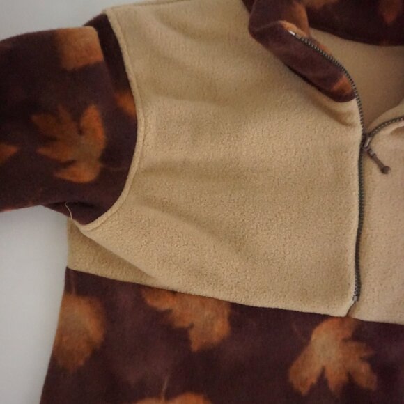 Vintage Brown Tan Leaf Print Quarter Zip Fleece Cottagecore Gorpcore Sweater S - Picture 4 of 10